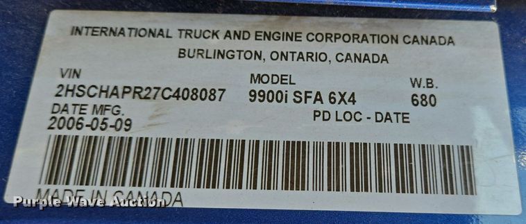 image for item DT5263 2007 International  9900i SFA 6x4 semi truck