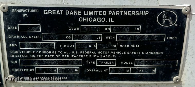 image for item DV5877 1999 Great Dane  7311 TP-S 48 dry van trailer