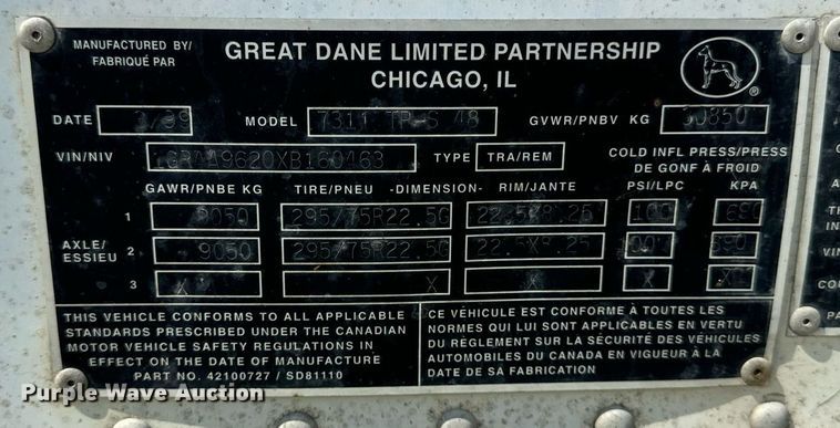 image for item DV5877 1999 Great Dane  7311 TP-S 48 dry van trailer