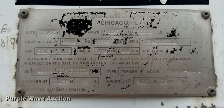image for item DV5883 2004 Great Dane  7411TP-101AL Dry van trailer