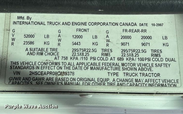 image for item DV5920 2008 International  9200i semi truck