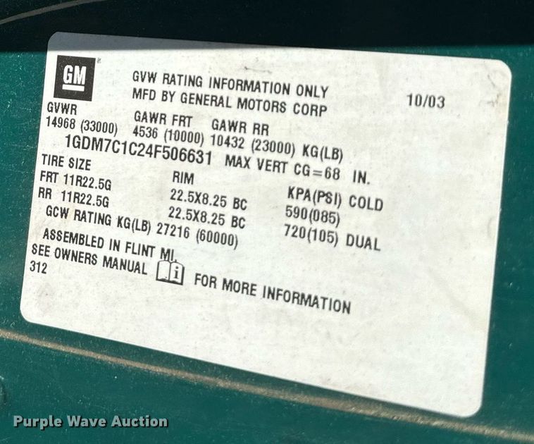 image for item EE7562 2004 GMC 7500 grapple crane truck