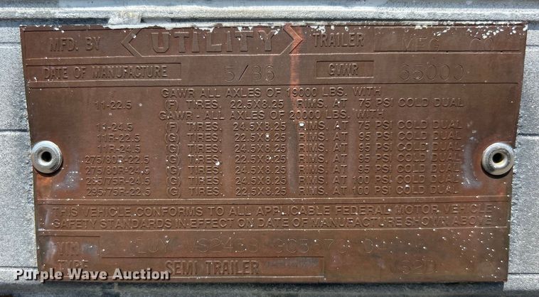 image for item EG0957 1986 Utility Trailer  VS2D dry van trailer