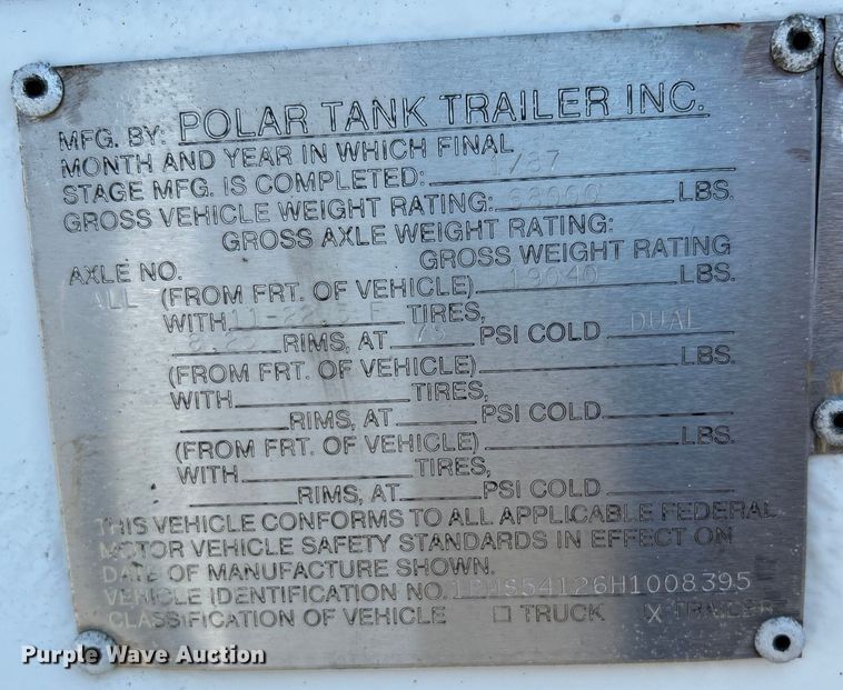 image for item EG0991 1987 Polar SRJ3 tank trailer