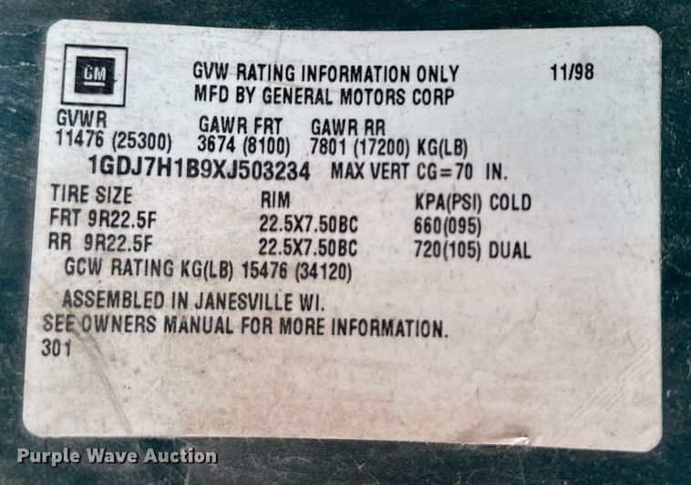 image for item EJ7245 1999 GMC C6500 refuse truck