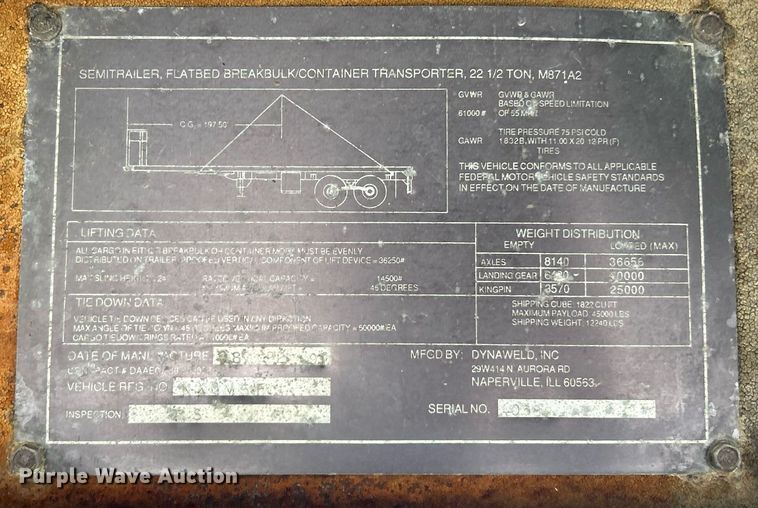 image for item EK3287 1991 Dynaweld M871A2 flatbed trailer