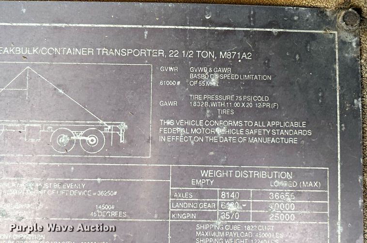 image for item EK3287 1991 Dynaweld M871A2 flatbed trailer