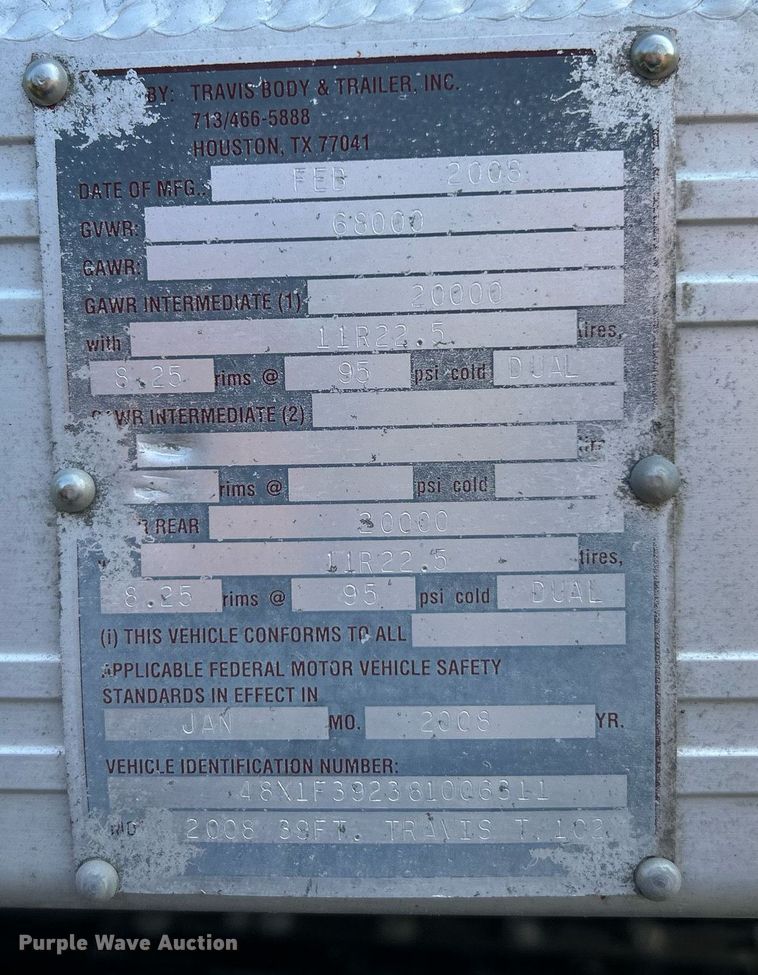 image for item EK3297 2008 Travis end dump trailer