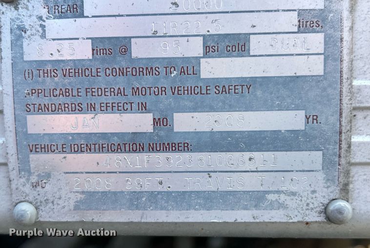 image for item EK3297 2008 Travis end dump trailer