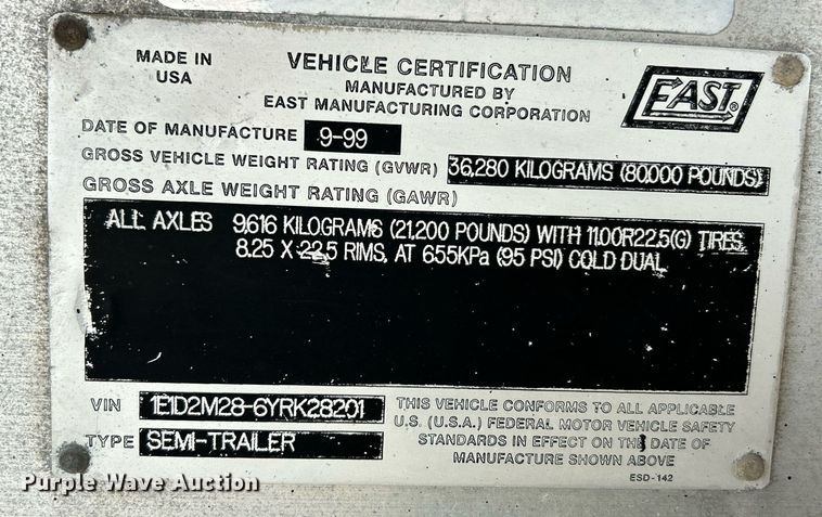 image for item EK3298 2000 East end dump trailer