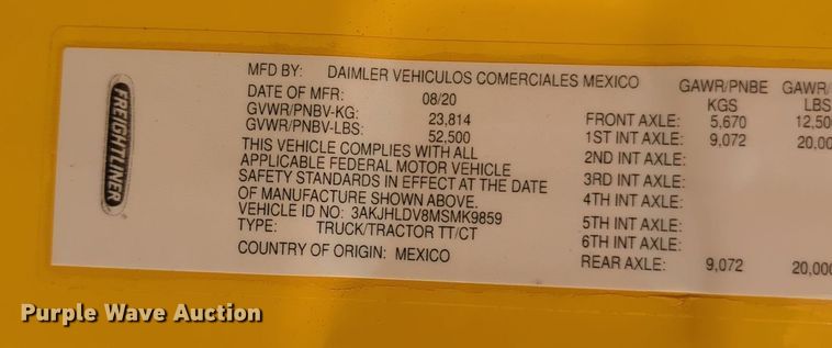 image for item EQ2154 2021 Freightliner Cascadia 126 semi truck