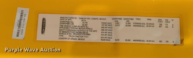 image for item EQ2155 2020 Freightliner  Cascadia 126 semi truck