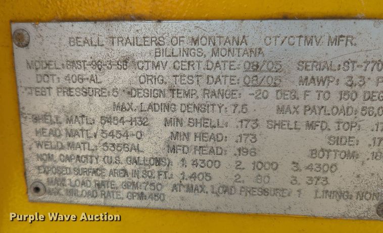image for item EQ2181 2006 Beall BAST-96-3-SB tank trailer