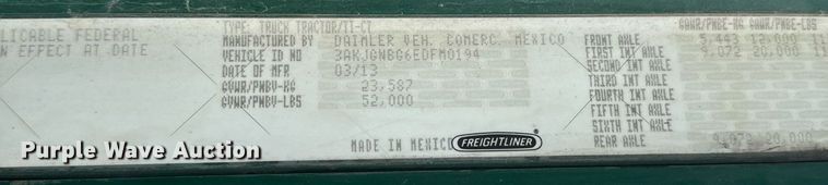 image for item IE9062 2014 Freightliner  Coronado semi truck