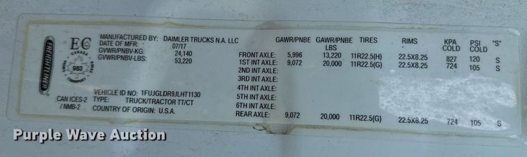 image for item MV9120 2018 Freightliner  Cascadia Evolution  semi truck