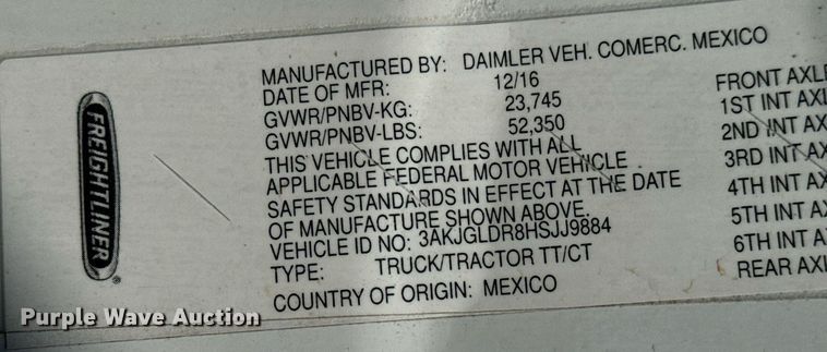 image for item MV9121 2017 Freightliner Cascadia Evolution  semi truck