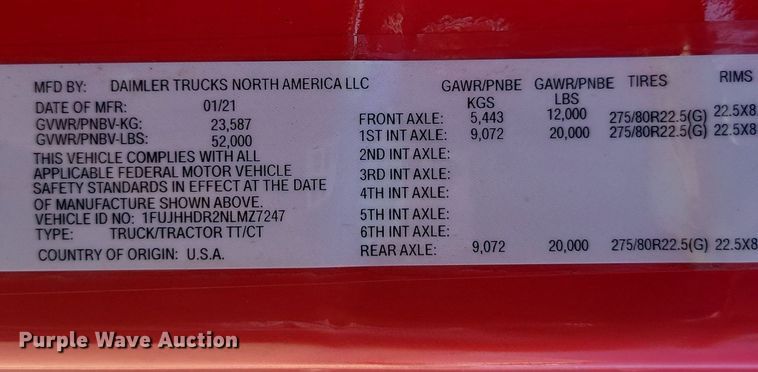 image for item OD9565 2022 Freightliner  Cascadia  semi truck