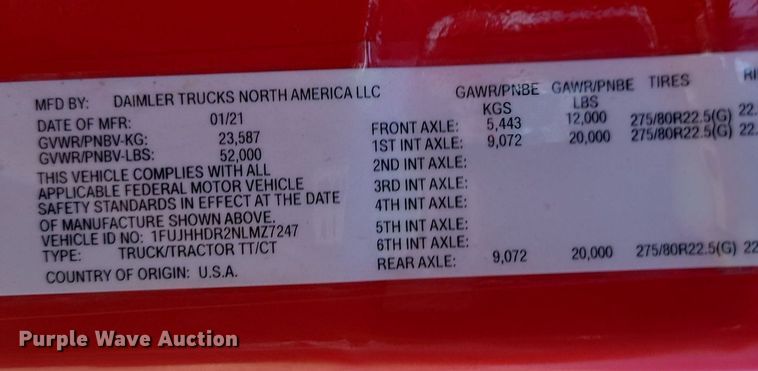 image for item OD9565 2022 Freightliner  Cascadia  semi truck