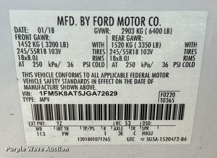 image for item DH1255 2018 Ford Explorer Police Interceptor  SUV