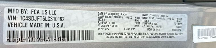 image for item DH1257 2020 Dodge  Durango  SUV