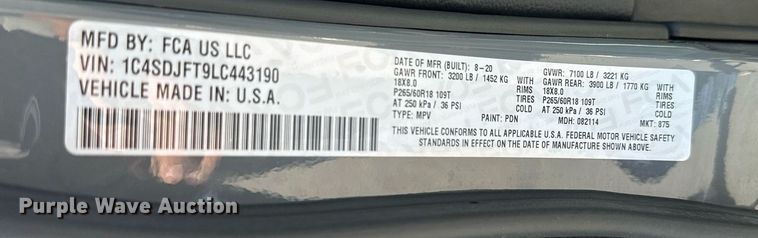 image for item DH1258 2020 Dodge  Durango  SUV