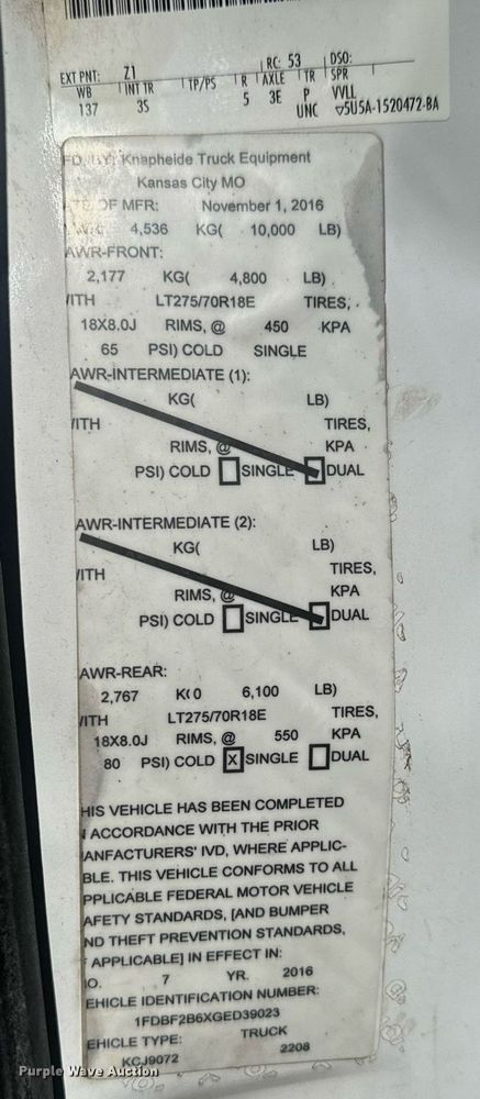image for item DH1263 2016 Ford F250 Super Duty XLT utility bed pickup truck