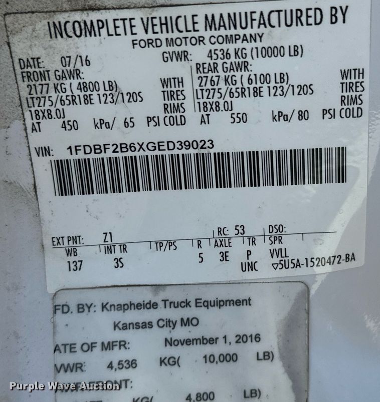 image for item DH1263 2016 Ford F250 Super Duty XLT utility bed pickup truck