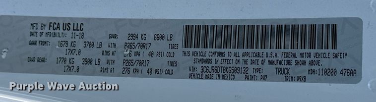 image for item DH1267 2019 Dodge Ram 1500 pickup truck