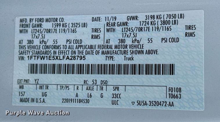 image for item DH1268 2020 Ford F150 XLT SuperCrew pickup truck