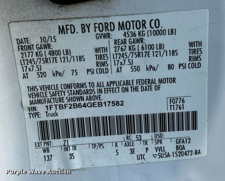 image for item DH1272 2016 Ford F250 Super Duty XLT utility bed pickup truck