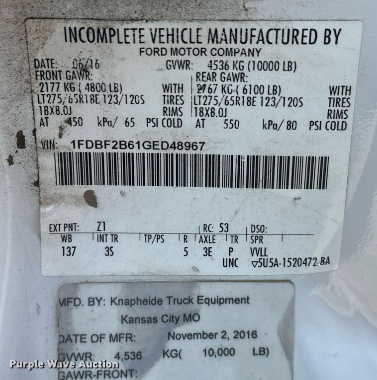 image for item DH1280 2016 Ford F250 Super Duty XLT utility bed pickup truck