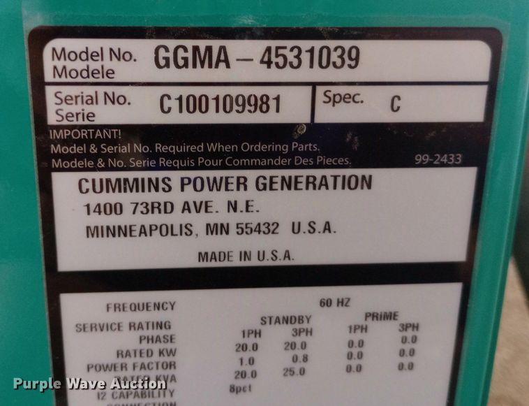 image for item DH1290 Cummins GGMA-4531039 generator