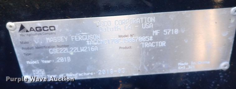 image for item DH1307 2018 Massey Ferguson 5710 MFWD tractor