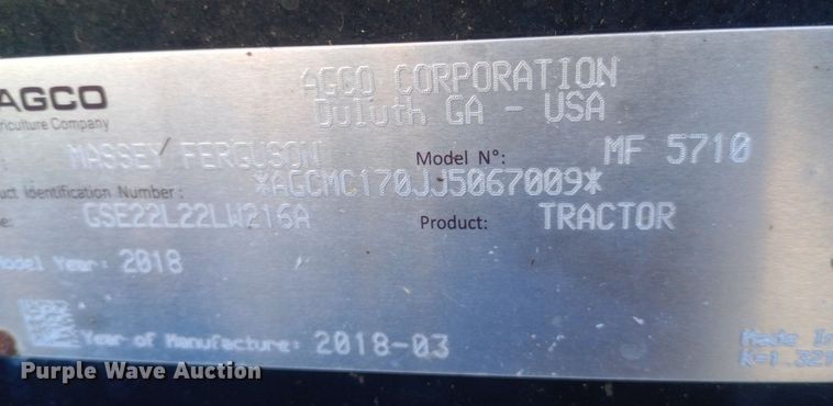 image for item DH1309 2018 Massey Ferguson  5710 MFWD tractor