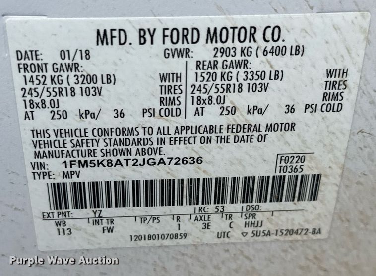 image for item DO1700 2018 Ford Explorer Police Interceptor  SUV