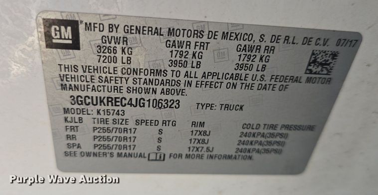 image for item DQ4588 2018 Chevrolet Silverado 1500 Crew Cab pickup truck