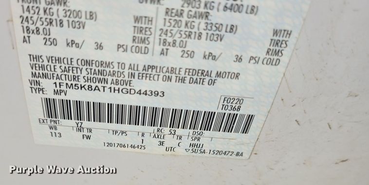 image for item DQ4598 2017 Ford Explorer Police Interceptor  SUV