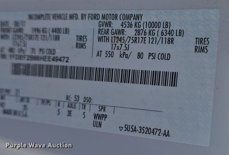 image for item DQ4604 2017 Ford F250 Super Duty XLT utility bed pickup truck