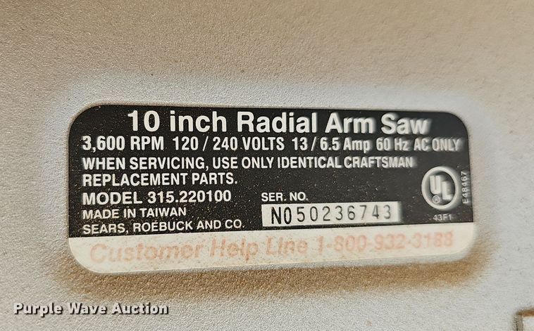 image for item EK6460 Craftsman radial arm saw