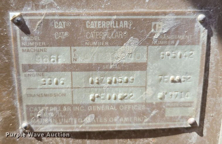 image for item EG9839 1990 Caterpillar 966F wheel loader