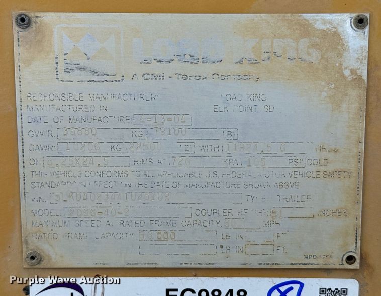 image for item EG9848 2004 Load King 2066-40-2 bottom dump trailer