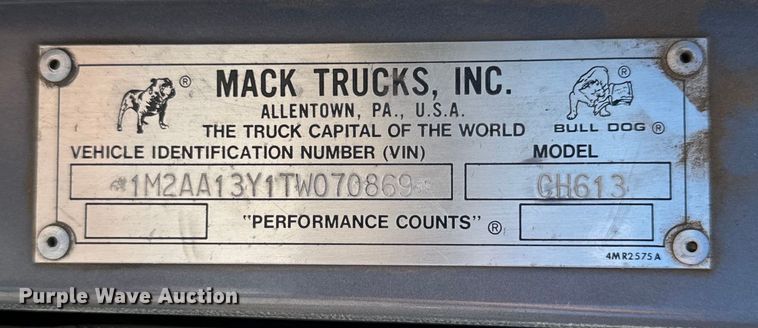 image for item EG9868 1996 Mack CH613 dump truck