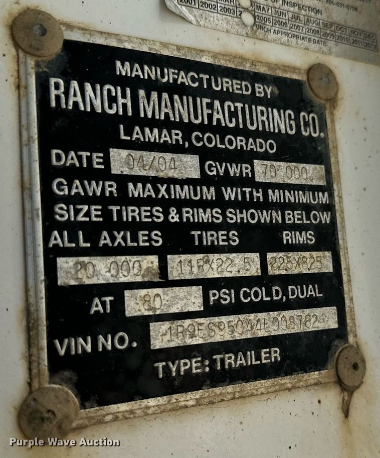 image for item LW9799 2004 Ranch Manufacturing  end dump trailer