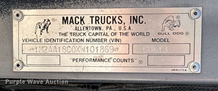 image for item LW9803 1999 Mack CH613 dump truck
