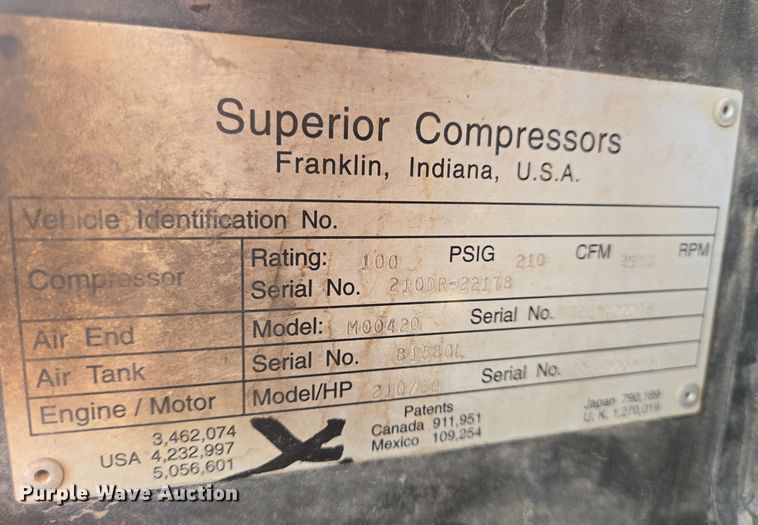 image for item LW9821 1999 Superior 210 air compressor