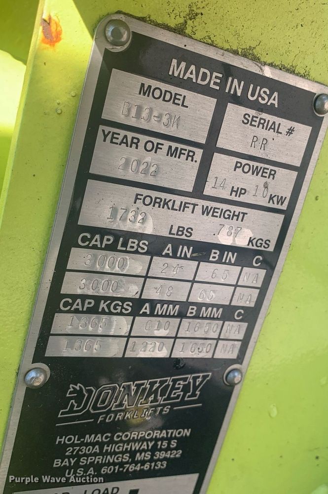 image for item DM1805 2022 Donkey Forklifts Burro B13-3K forklift