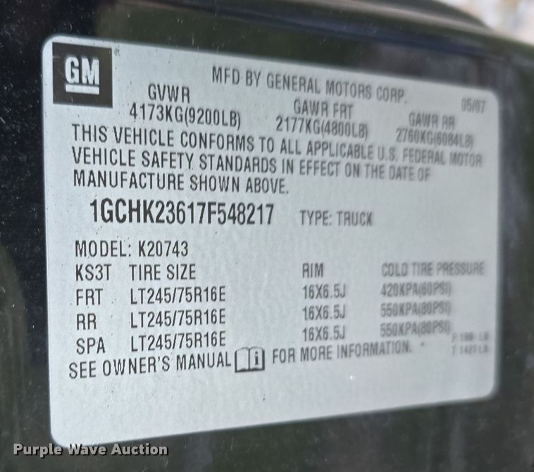 image for item DO5499 2007 Chevrolet Silverado 2500HD Crew Cab pickup truck