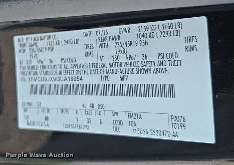 image for item DO5500 2016 Ford Escape Titanium SUV