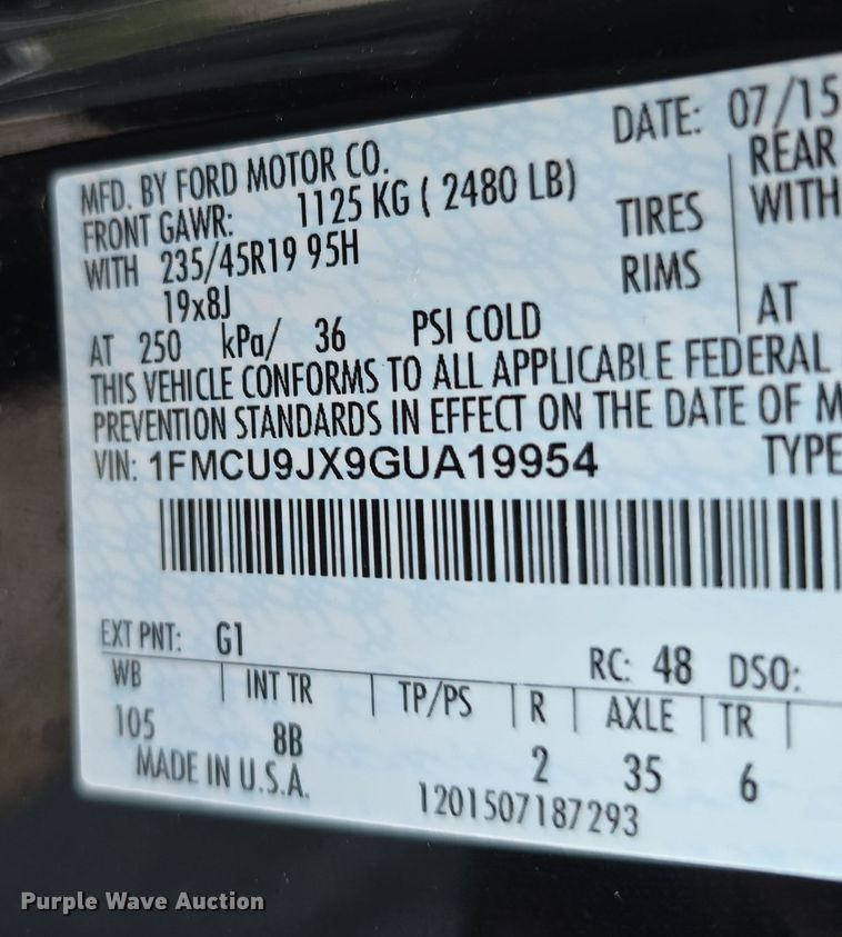 image for item DO5500 2016 Ford Escape Titanium SUV