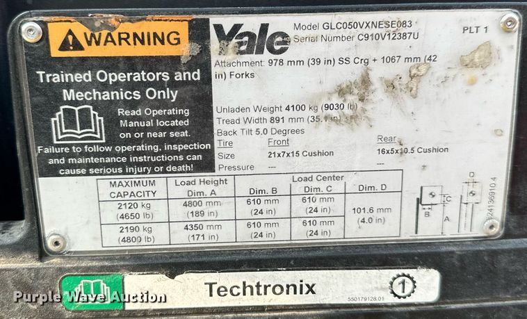 image for item DR2588 Yale GLC050VXNESE083 forklift